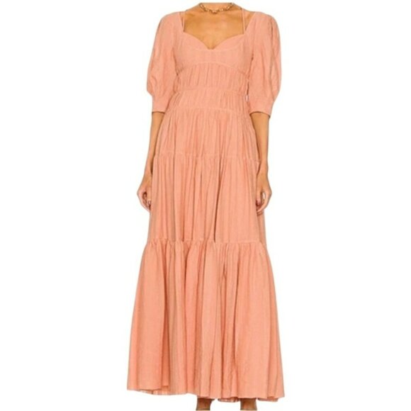 JONATHAN SIMKHAI Wilder Cotton Gauze Maxi Dress Peach Puff Sleeves Size 10 NWT - Picture 8 of 16